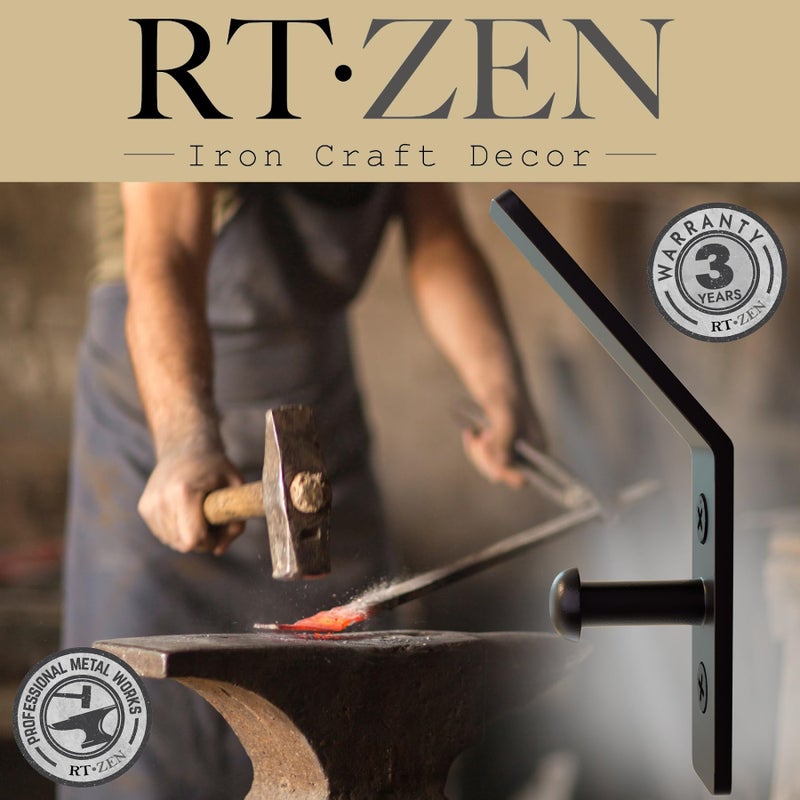 RTZEN Wall Mount Hook Set - Wrought Iron Decorative Rustic Metal Coat Hooks for Hanging - Handcrafted Classic Farmhouse Wall Mounted Black Hooks for Towel Robe or Hat Hanging - 3 Pack - Image 4